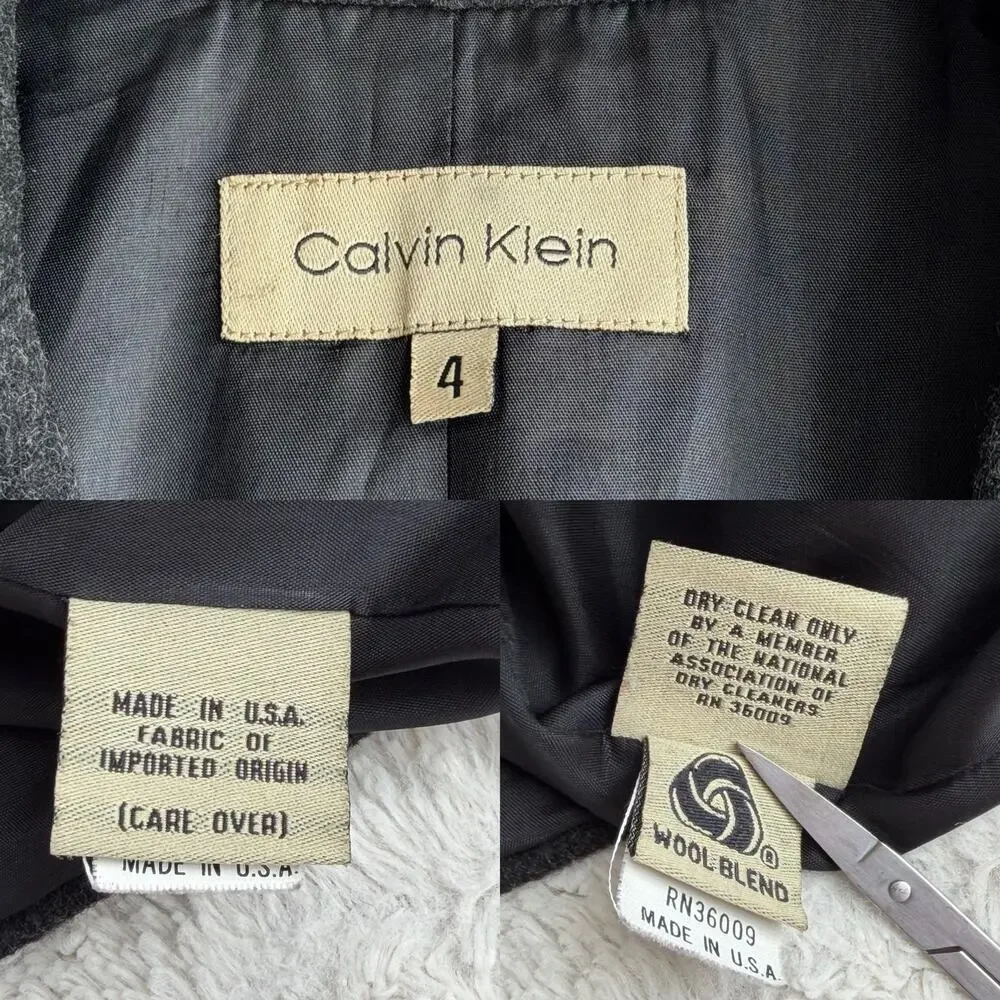 Calvin Klein wool blend blazer jacket vintage 90s charcoal grey‎ single breasted - Picture 4 of 16